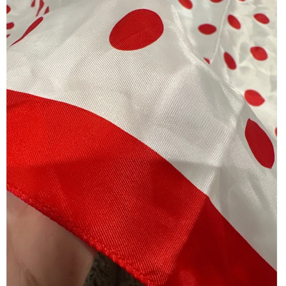 SunKyungSa Red White Polka Dot Square Scarf Satin Feel 34x34 Retro Accessory